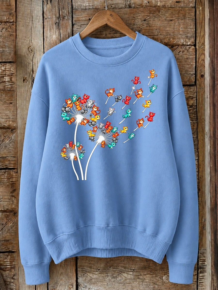 Dandelion Cats In The Wind - Nature Story Cotton Blend Sweatshirt