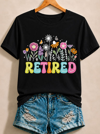 Retired With Daisies Lavender And Butterflies - Life Stories Cotton Tee