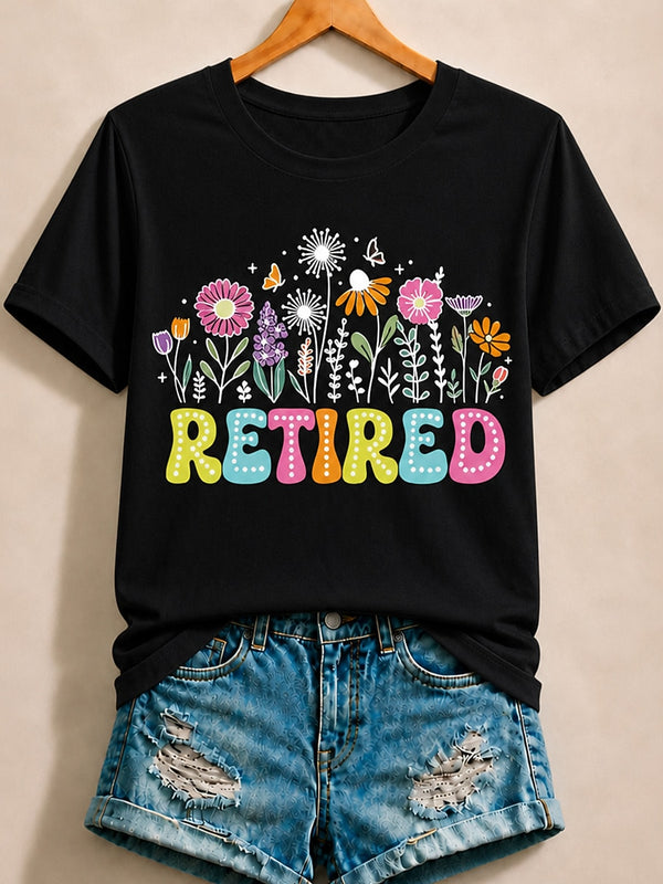 Retired With Daisies Lavender And Butterflies - Life Stories Cotton Tee