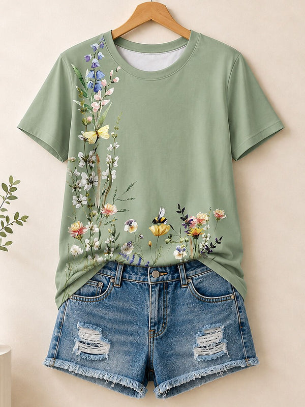 Wildflower Meadow With Bees And Foxgloves - Life Stories Cotton Tee