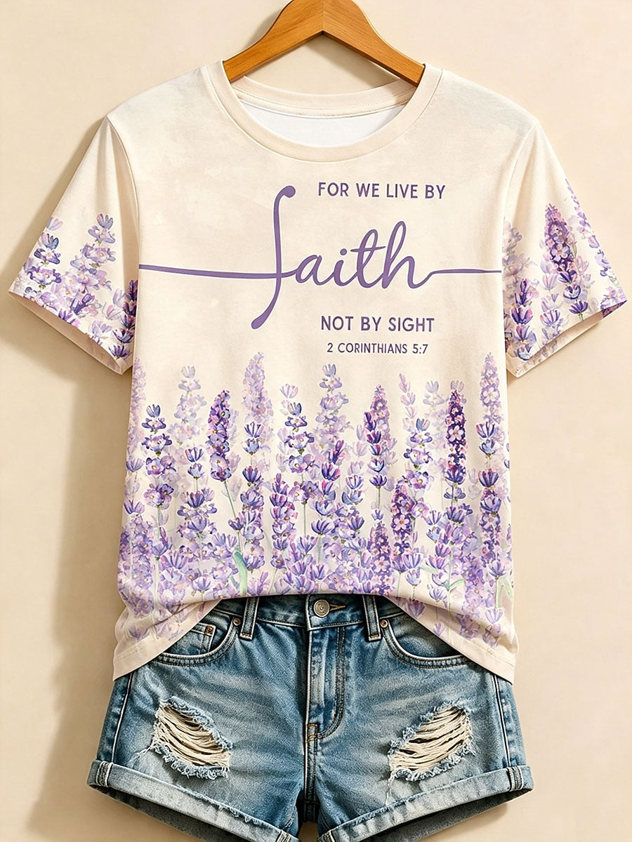Lavender Lebe durch den Glauben Bibelvers – Christliches inspirierendes Baumwoll-T-Shirt