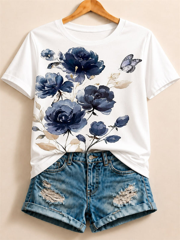 Peonies With Butterfly - Flora Cotton Tee