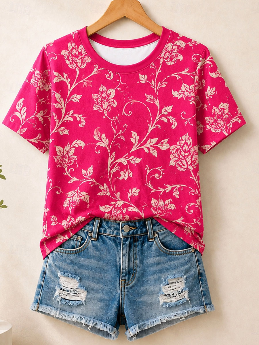 Delicate Vine Floral Print - Flora Cotton Tee