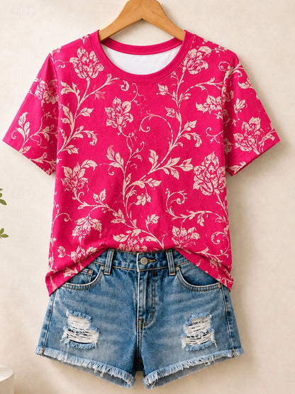 Delicate Vine Floral Print - Flora Cotton Tee