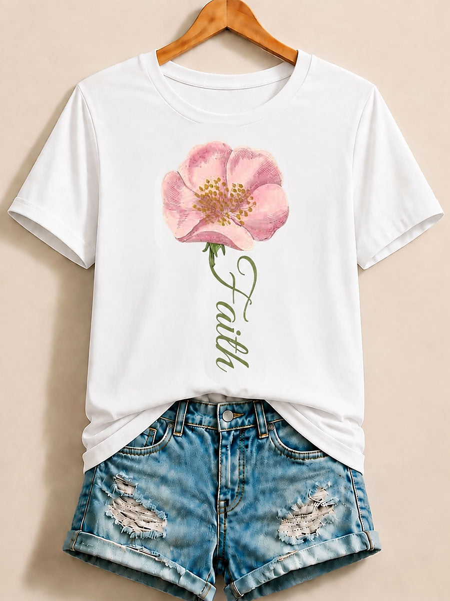 Black Floral Letter Tee in White
