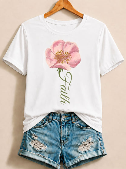 Black Floral Letter Tee in White