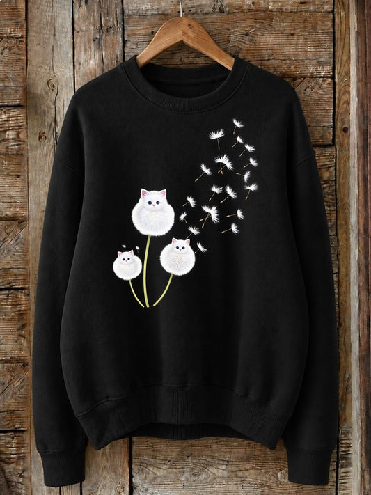 Cats As Dandelion Wishes - Nature Story Cotton Blend Sweatshirt