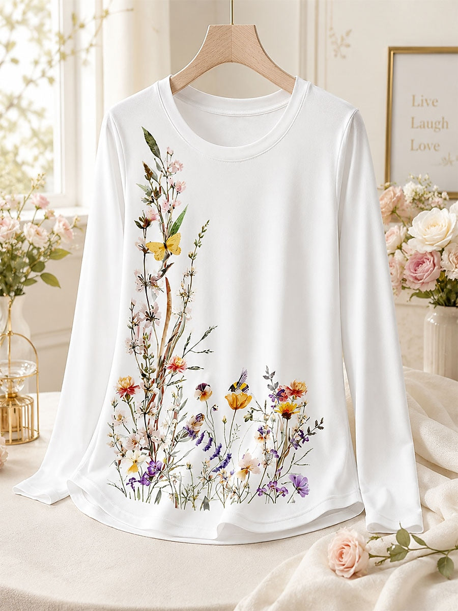 Red Floral Cotton Tee in White