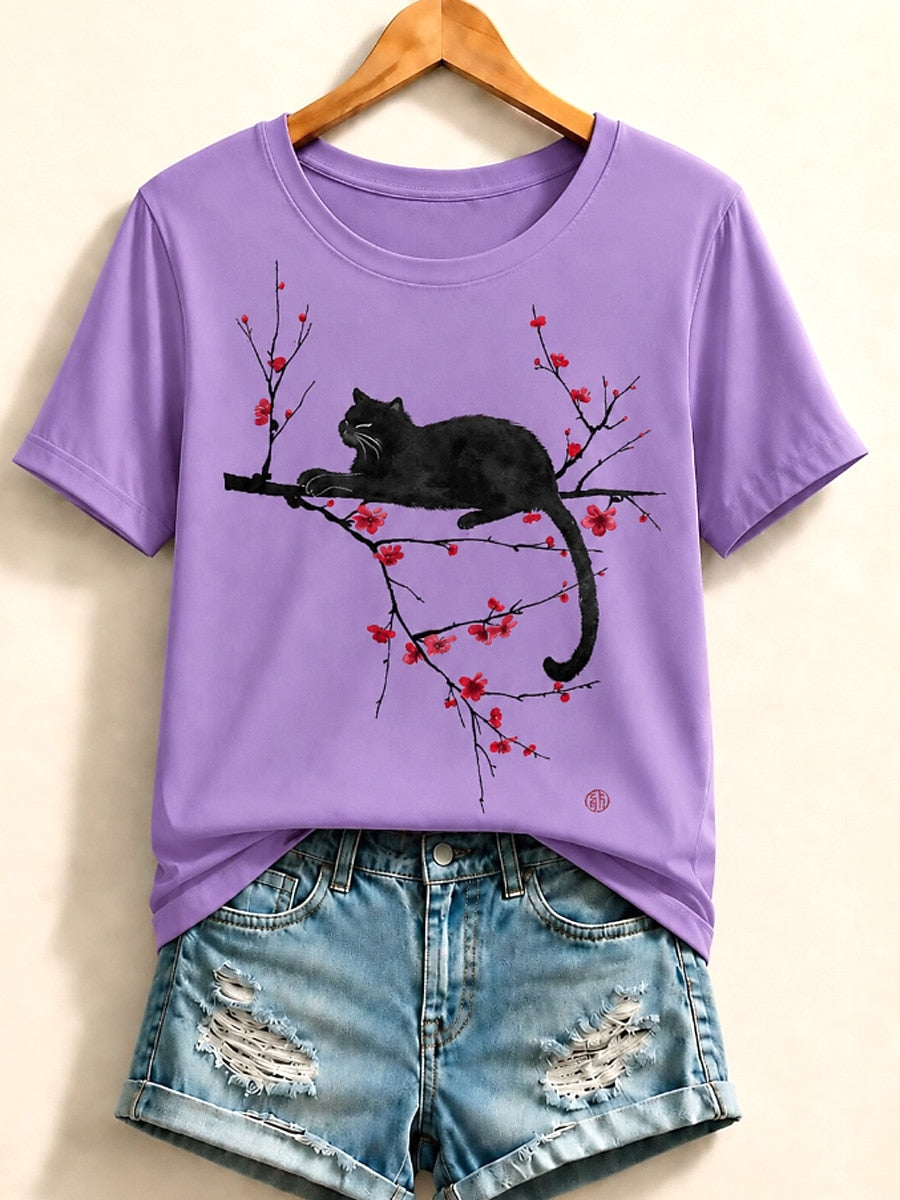 Cat Graphic Cotton Tee in White