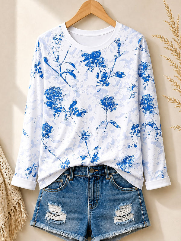 Distressed Floral Blossoms - Flora Cotton Long Sleeve Tee