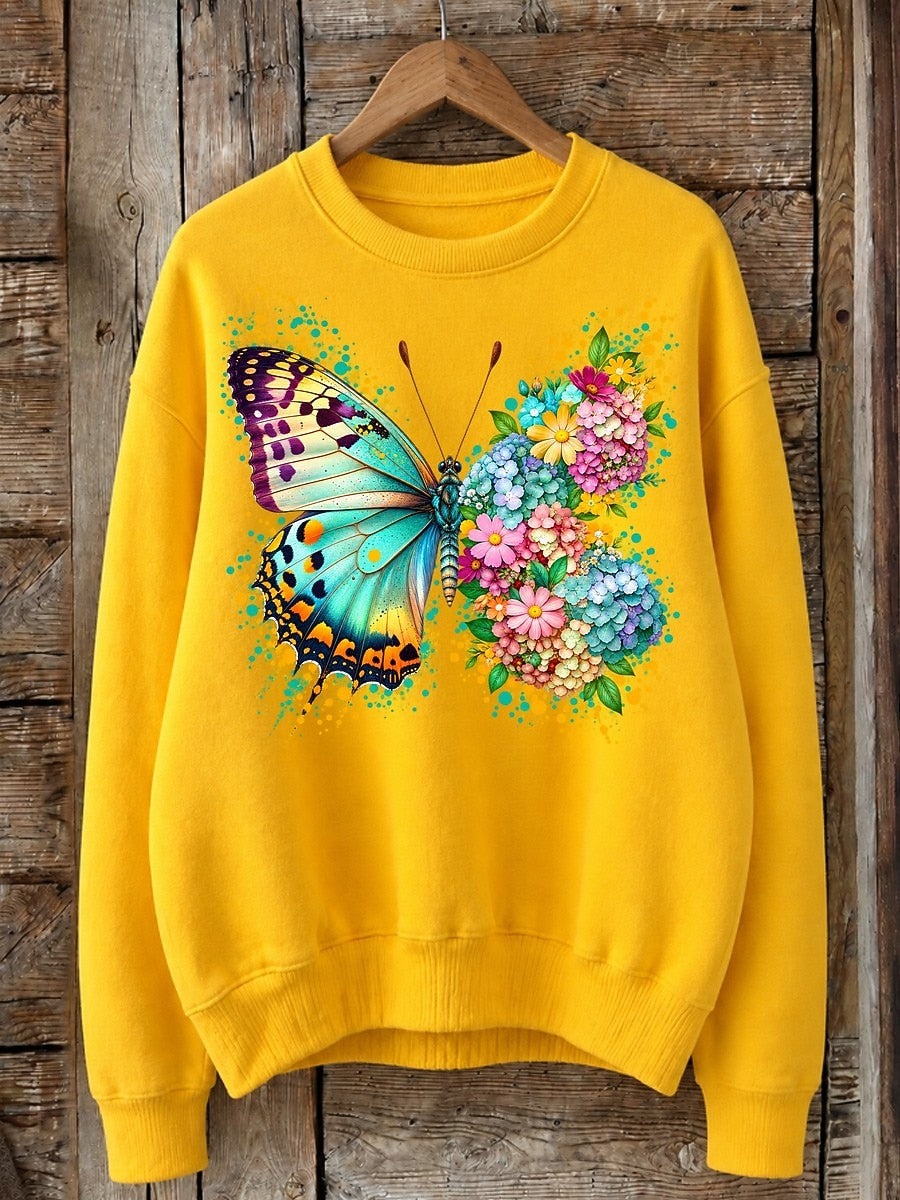 Butterfly Among Hydrangeas - Life Stories Cotton Blend Sweatshirt