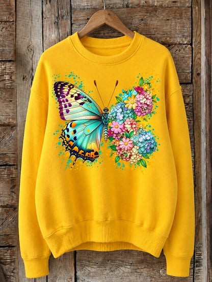 Butterfly Among Hydrangeas - Life Stories Cotton Blend Sweatshirt
