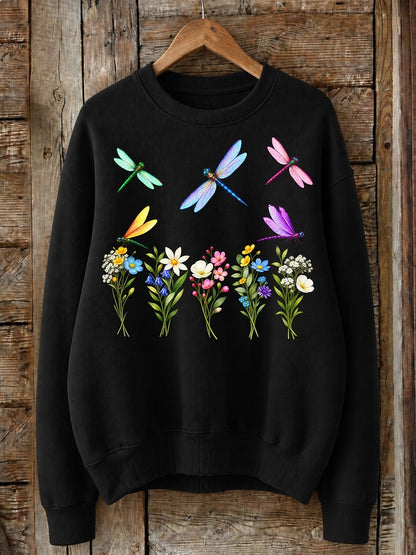 Dragonflies Above Wildflowers - Life Stories Cotton Blend Sweatshirt