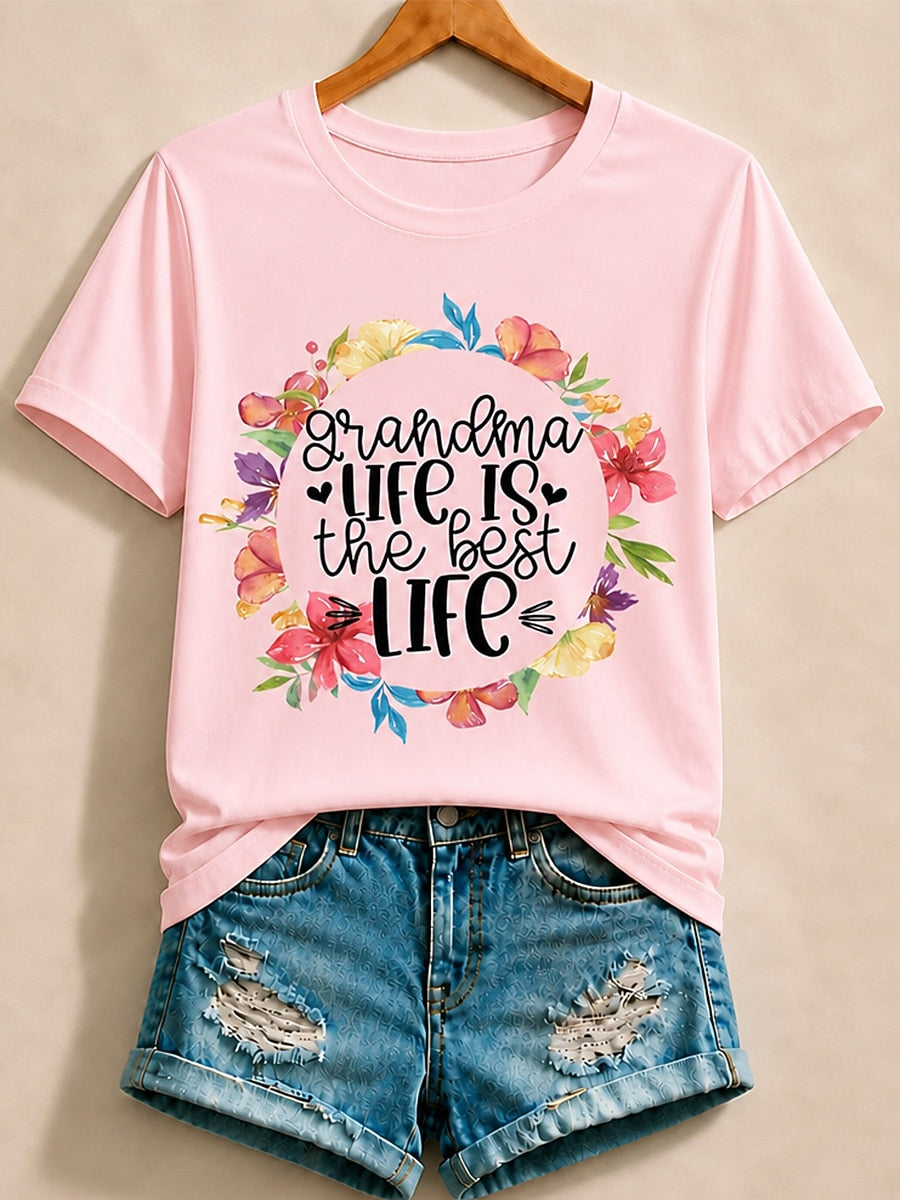Grandma Life Is The Best Life Floral Wreath - Life Stories Cotton Tee