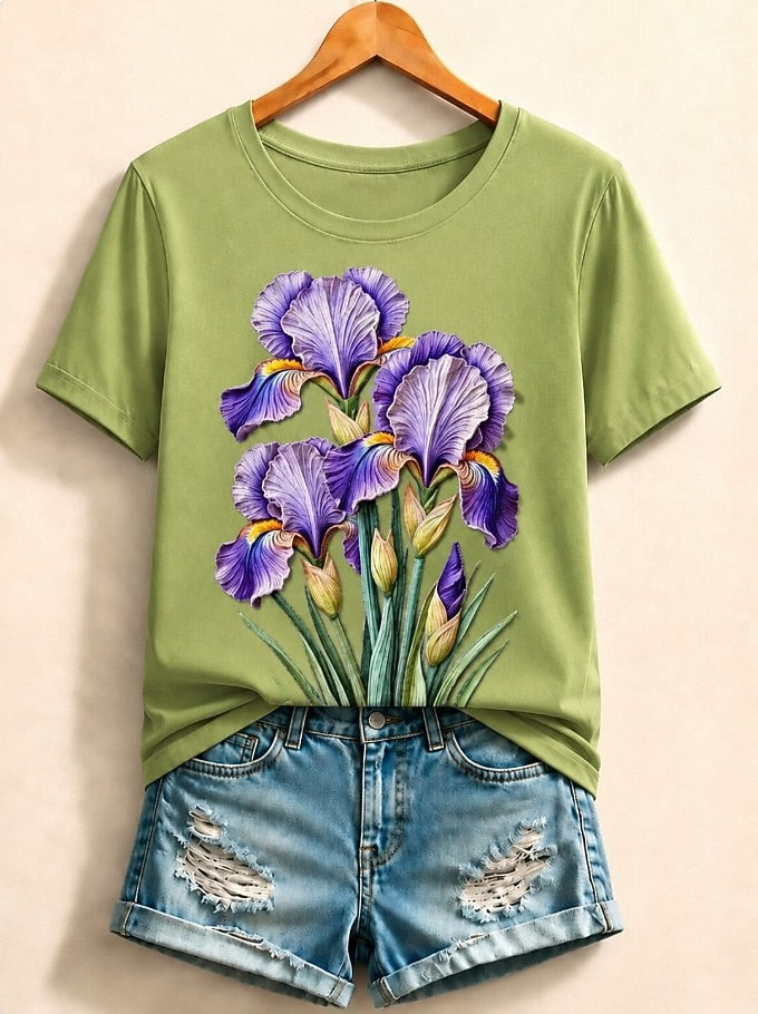 Pink Botanical Cotton Tee in White