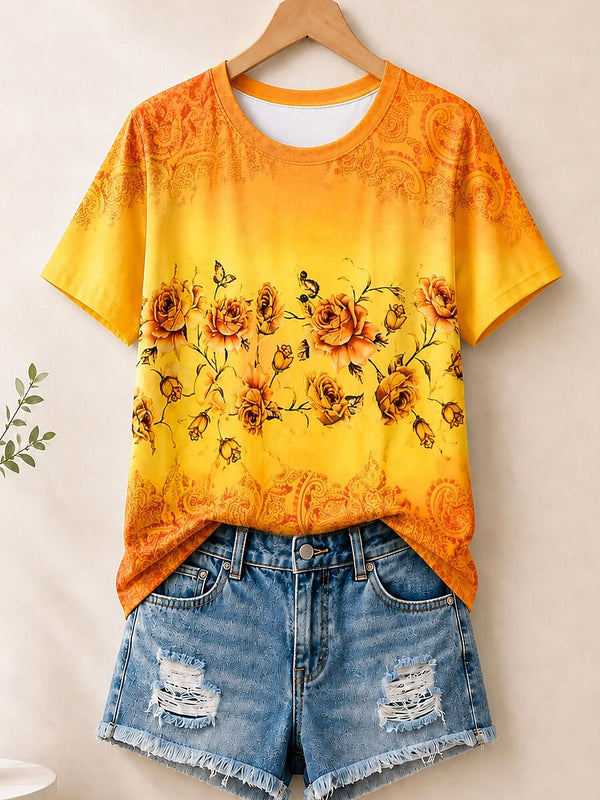 Sunflower Garden With Butterflies - Flora Cotton Tee