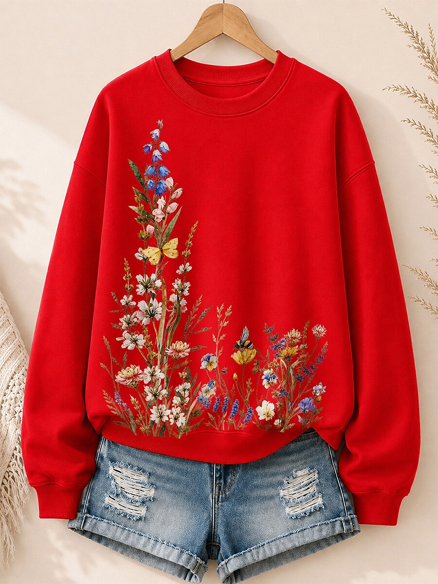 Wildflower Meadow With Bees - Life Stories Cotton Blend Sweatshirt