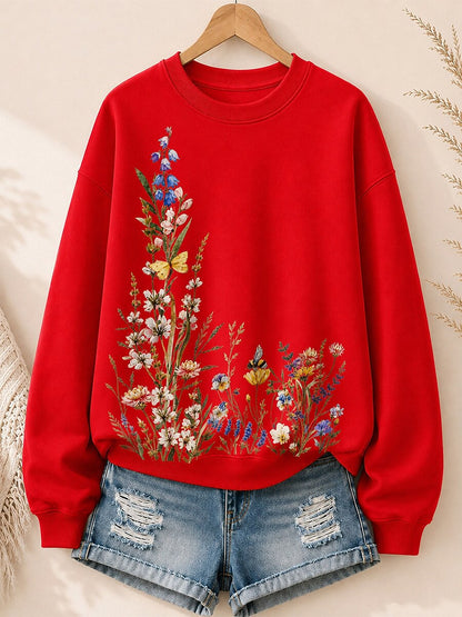 Wildflower Meadow With Bees - Life Stories Cotton Blend Sweatshirt