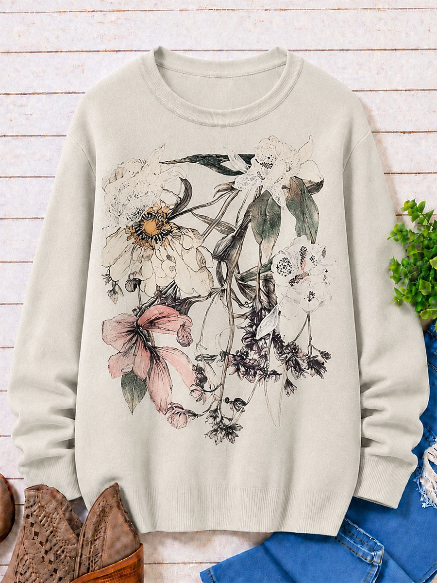 Vintage Blossoms With Butterfly - Flora Cotton Blend Sweaters