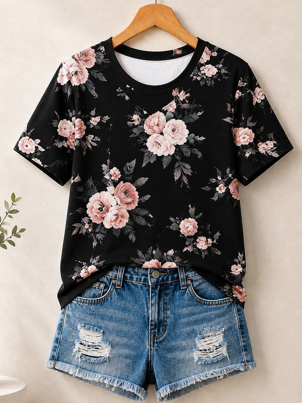 Floral Blossoms Allover Print - Flora Cotton Tee