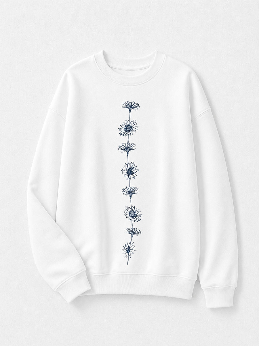 Vertical Daisy Garden - Flora Cotton Blend Sweatshirt