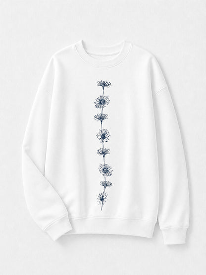Vertical Daisy Garden - Flora Cotton Blend Sweatshirt