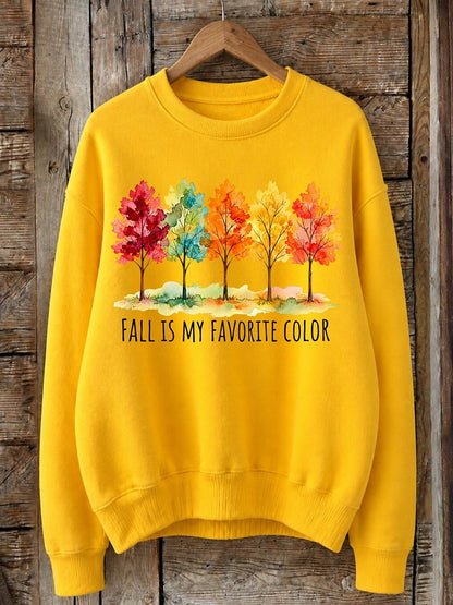 Fall Is My Favorite Color With Watercolor Trees - Life Stories Cotton Blend Sweatshirt