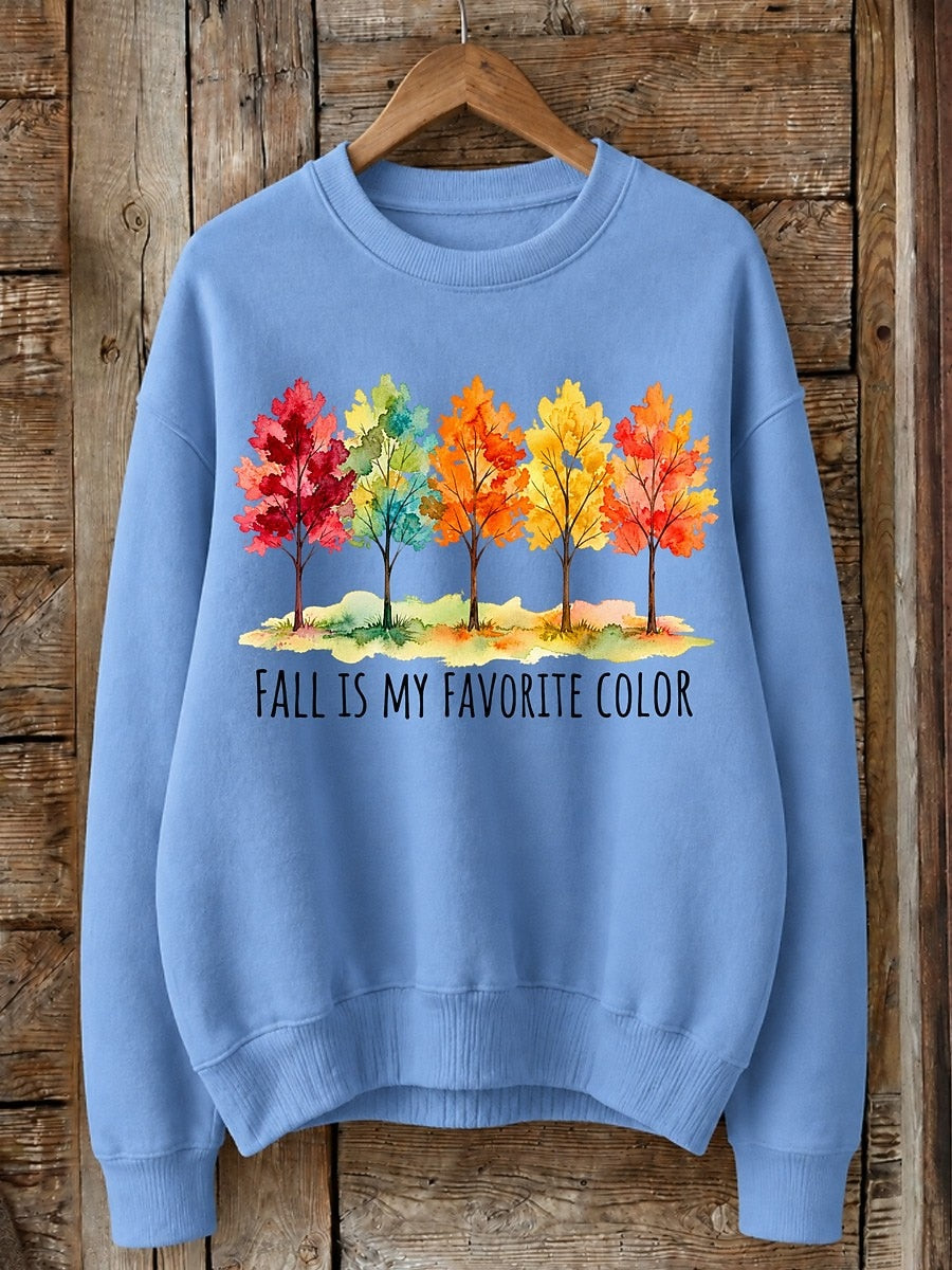 Fall Is My Favorite Color With Watercolor Trees - Life Stories Cotton Blend Sweatshirt