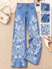 Floral Hem Border Wide Leg Jeans - Flora Women's Jeans