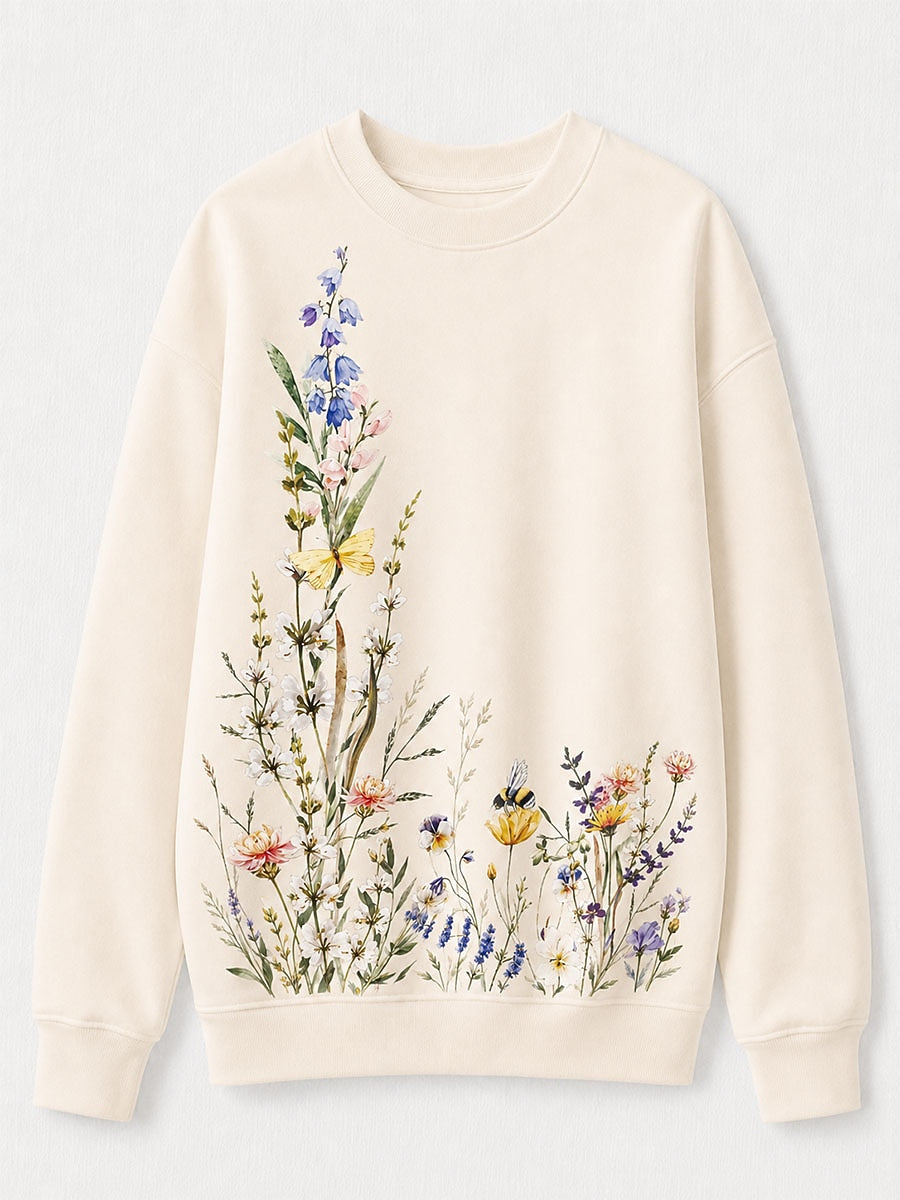Blue Beige Floral Sweatshirt in Blue