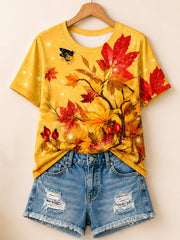 Autumn Maple Leaves With Butterflies - Life Stories Cotton Tee