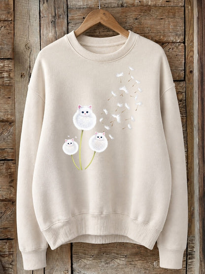 Cats As Dandelion Wishes - Nature Story Cotton Blend Sweatshirt