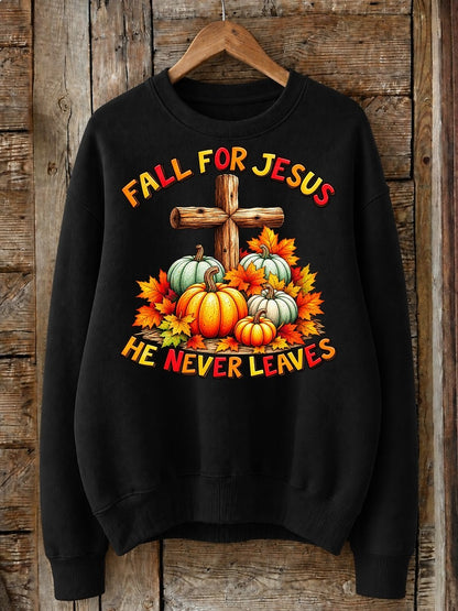 Fall For Jesus He Never Leaves - Christian Inspirational Cotton Blend Sweatshirt
