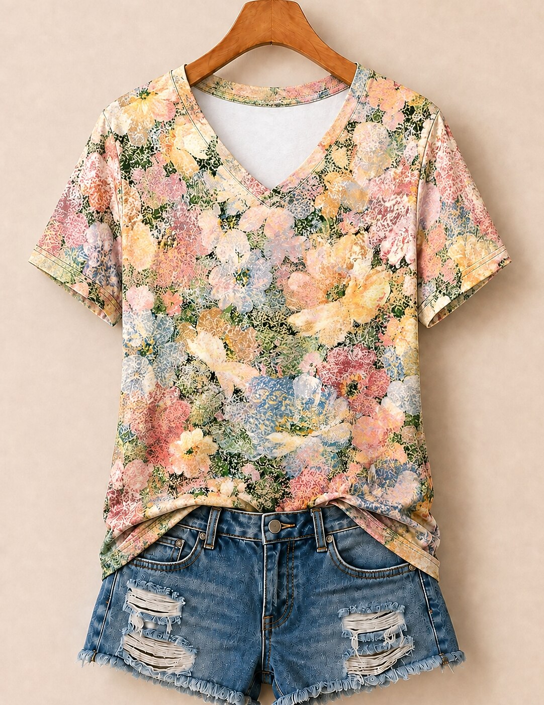 Allover Rose And Daisy Garden - Flora Cotton Tee