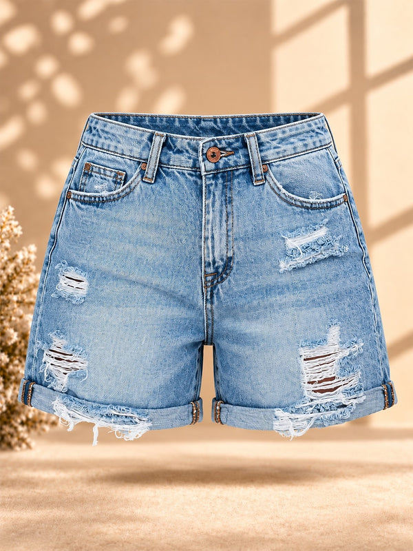 Distressed High Waist Casual Shorts - Life Stories Linen Shorts