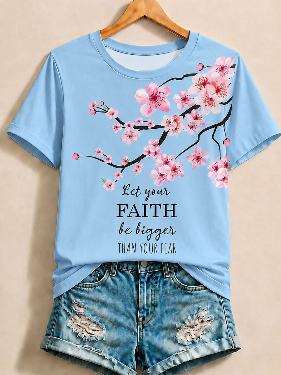 White Floral Letter Tee in Blue