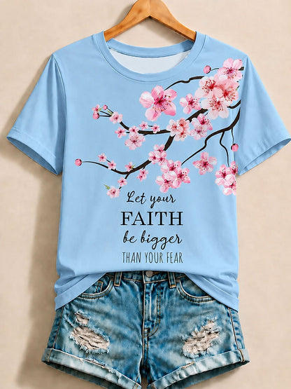 White Floral Letter Tee in Blue