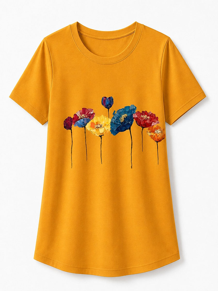 Orange Floral Tee in Orange