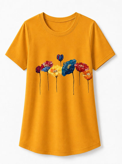 Orange Floral Tee in Orange