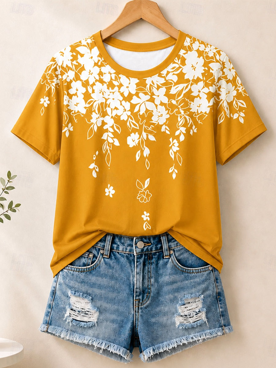 Daisy Branch Pattern - Flora Cotton Tee