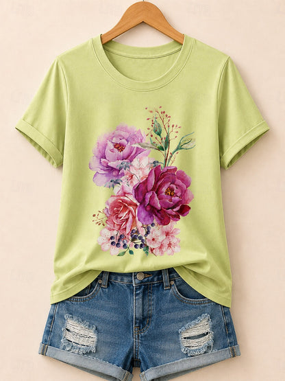 Lavendel-Friedensgarten - Geblümtes Baumwoll-T-Shirt
