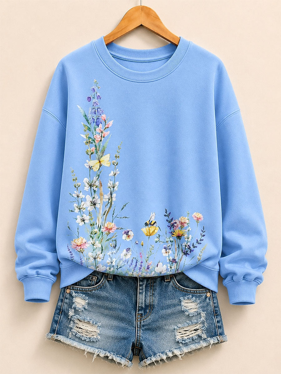Blue Beige Floral Sweatshirt in Blue