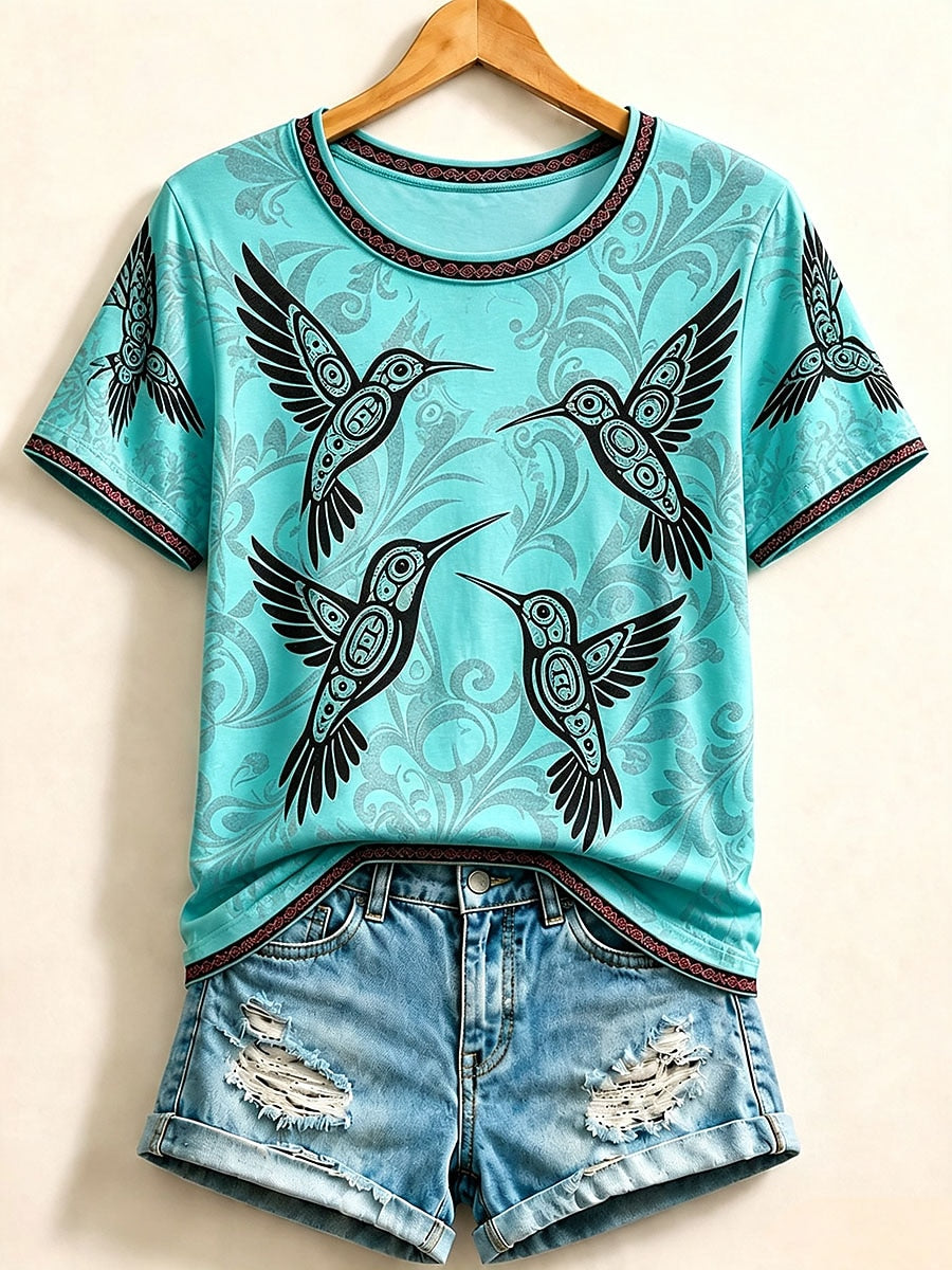 Blue Bird Cotton Tee in Blue