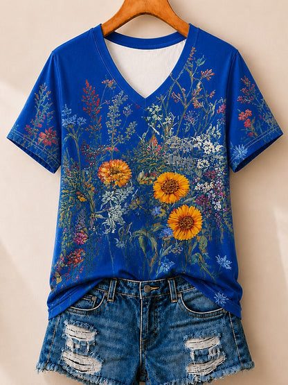 Sunflowers And Wildflowers women's cotton tee - Blue