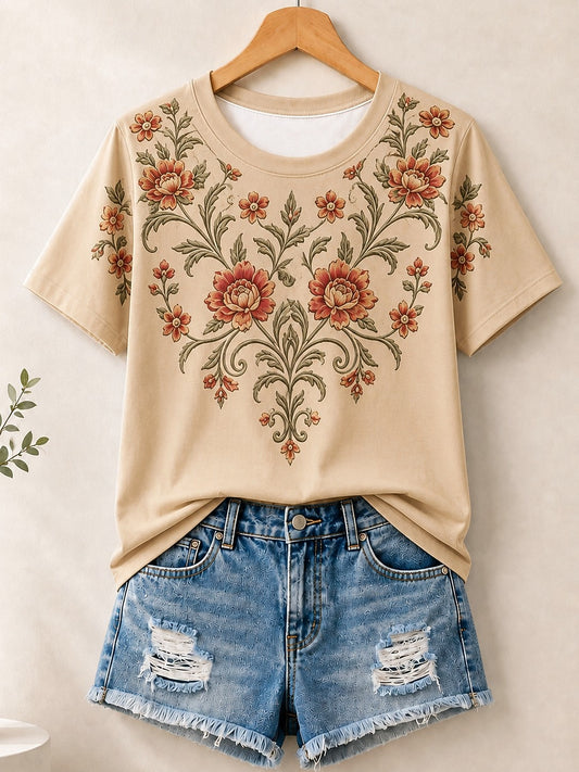 Vintage Floral Medallion - Flora Cotton Tee