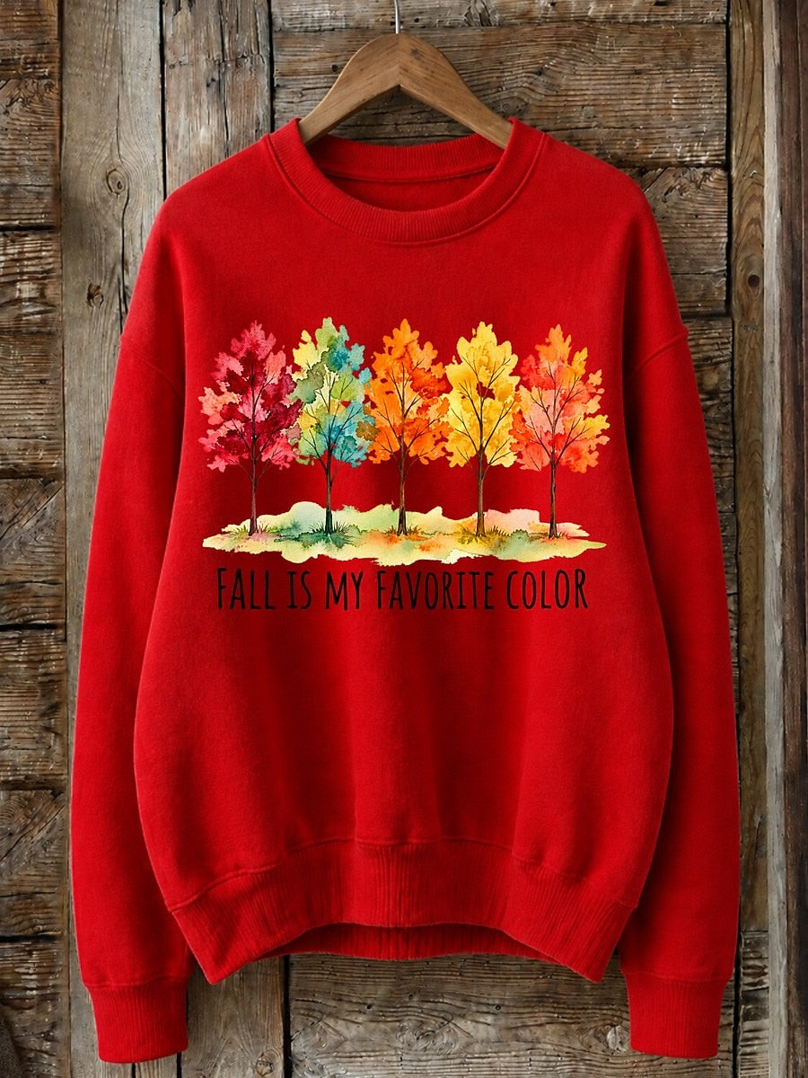 Fall Is My Favorite Color With Watercolor Trees - Life Stories Cotton Blend Sweatshirt