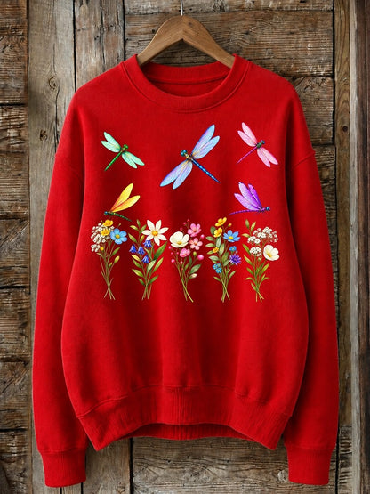 Dragonflies Above Wildflowers - Life Stories Cotton Blend Sweatshirt