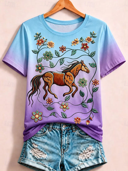 Horses Among Wildflowers - Nature Story Cotton Tee