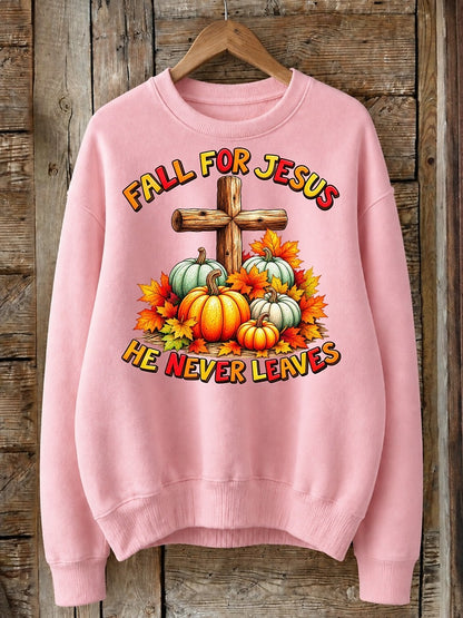 Fall For Jesus He Never Leaves - Christian Inspirational Cotton Blend Sweatshirt