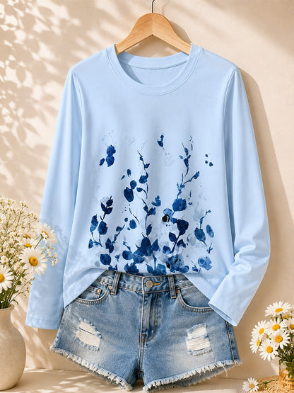 Blumenwiese Blau - Langarmshirt mit Pflanzenmotiv